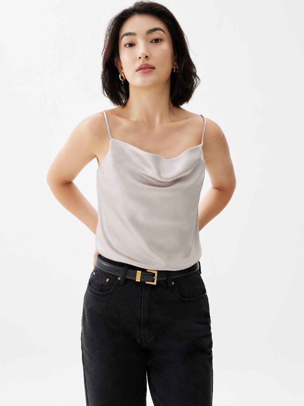 Love, Bonito Sophia Satin Cowl Neck Camisole — Champagne, XXS